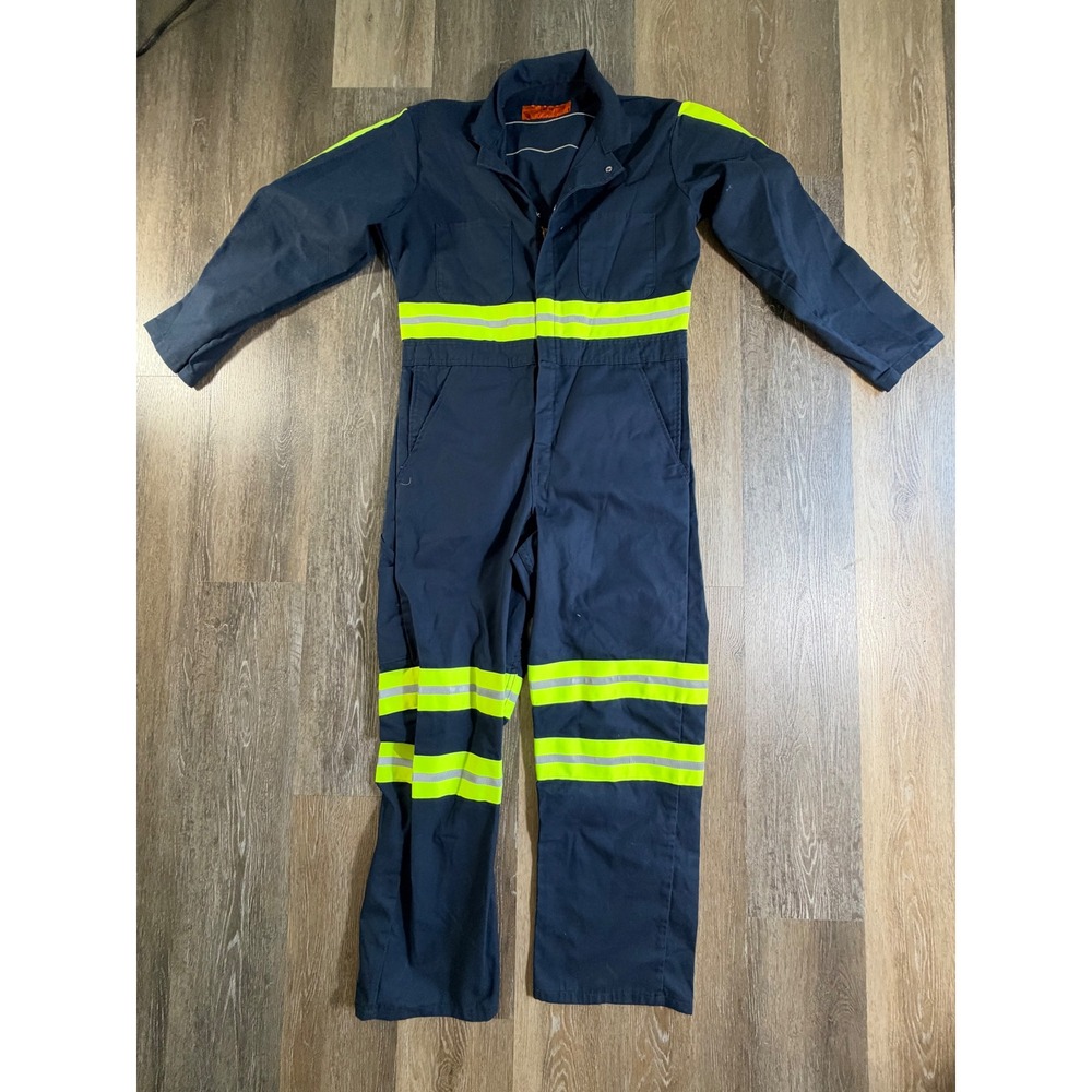 Red Kap Coveralls Mens 40 Regular Navy Blue Hi-Vis Reflective Workwear CT10EN2